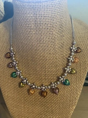Brighton Double Strand Heart & Flower reversible silver necklace retired-WOW ! - Image 1 of 4