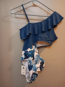 Traje de baño Pap Pat azul y blanco 1 pieza para mujer talla mediana - Imagen 1 de 6