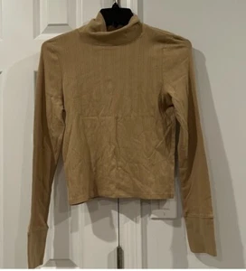 NWT Aerie Mockneck Cropped Long Sleeve Top Women’s M Tan - Picture 1 of 6