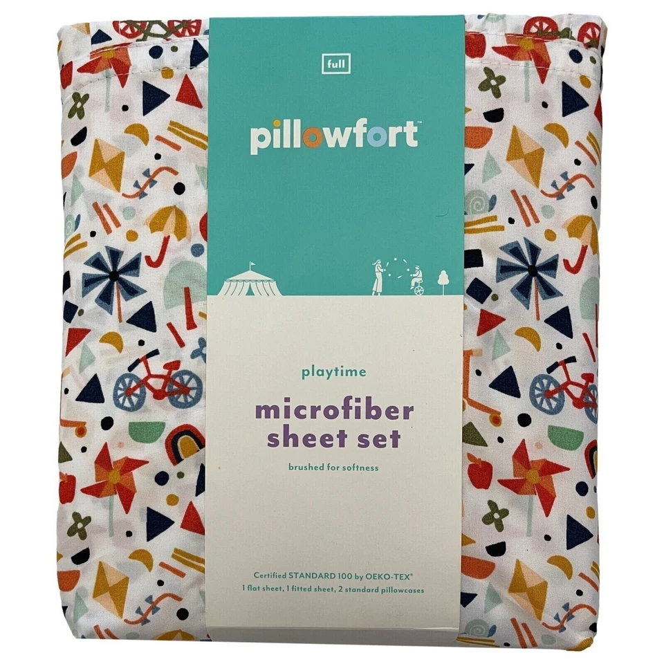 Pillowfort Playtime Microfiber Full Flat Sheet White Multicolor 96x81