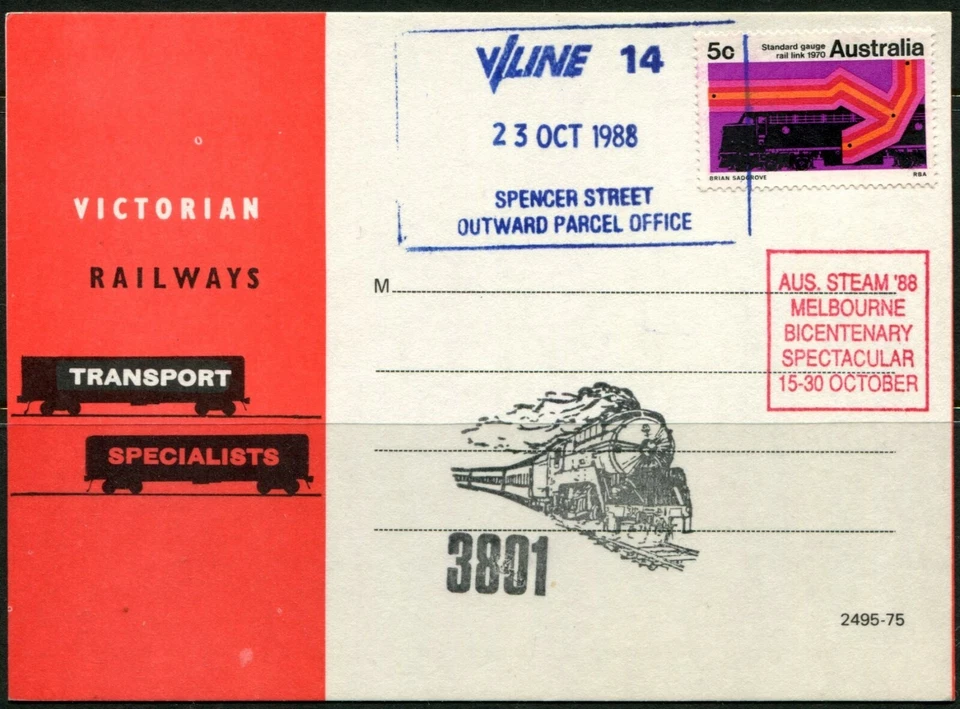1988 Australia Melb Steam 88 Bicentenary Spectacular Vline Postmark Card, VGC - image 1 of 1