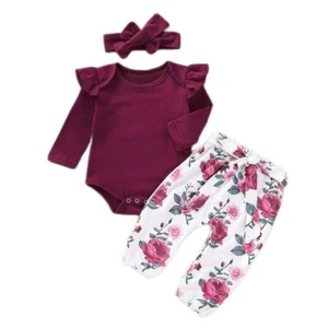 Newborn Baby Girl Clothes Infant Girl Outfits Long Sleeve Ruffle Romper + Flo... - Picture 1 of 5
