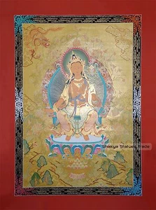 47" x 34.25" Maitreya Buddha Tibetan Buddhist Thangka Scroll Painting From Nepal - Picture 1 of 8