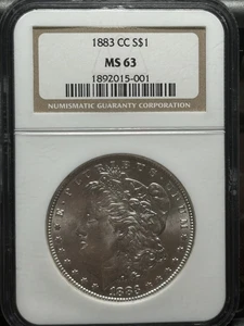 1883 CC Morgan Silver Dollar NGC: MS 63 - Picture 1 of 4