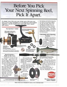 1992 Penn Reels Print Ad SPINFISHER SS REEL SERIES SPINNING REEL COLOR AD - Picture 1 of 1