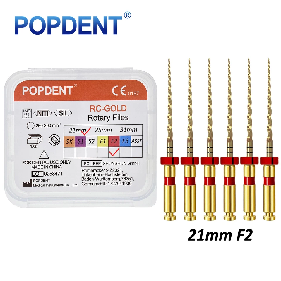 POPDENT Dental Endodontic Rotary X-Pro Gold Taper Root Canal Finishing NITI File F2 21mm