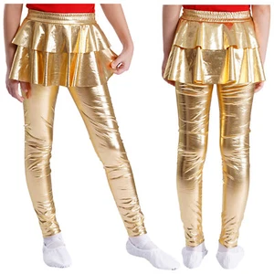 Kids Girls Tights Shiny Pants Skirted Trousers Stage Performance Dancewear Yoga - Picture 1 of 64