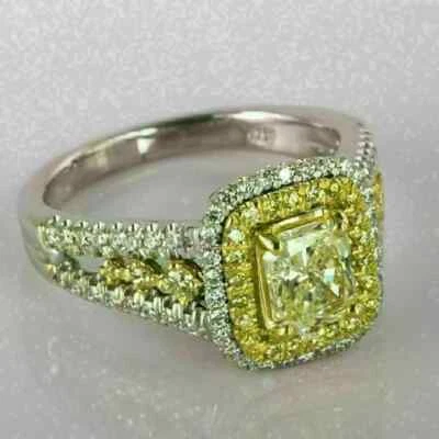 Anillo de compromiso de diamantes y citrino corte princesa de 2,50 quilates acabado en oro blanco de 14 k Foto 1 de 4