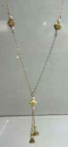 MB 14K Yellow Gold Freshwater Pearl Tassel Drop Dangle Lariat Necklace 17" - Picture 1 of 4