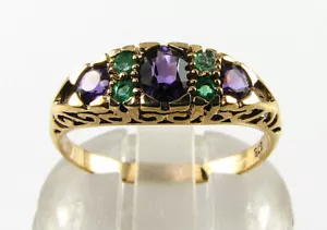 9K 9CT GOLD AMETHYST EMERALD ETERNITY BAND BOAT ART DECO INS RING FREE SIZE - Picture 1 of 5