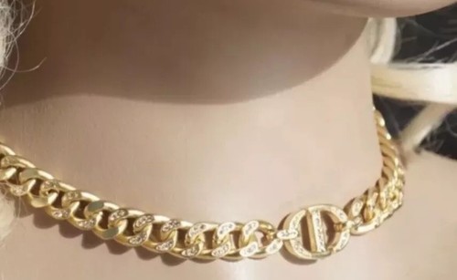Collana cubana Christian Dior CD crema oro cristalli logo Montaigne vintage
