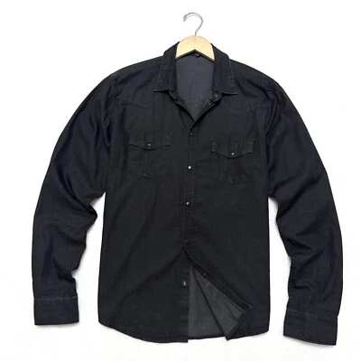 Camisa occidental IRO talla M mediana para hombre en sarga a presión negra ceniza perla Foto 1 de 4