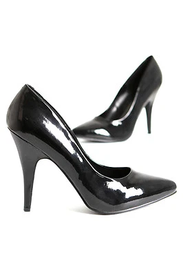 S4001 Decoltè Uomo Donna A Punta in Vernice Lack Nere Lucide Tacco Alto 10 cm - Image 1 of 4