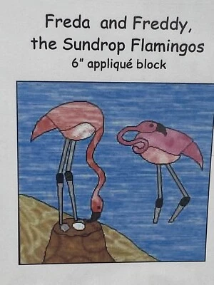Appliqué Quilt Pattern Sundrop Designs Freda And Freddy Flamingo 6” Block - Image 1 of 3