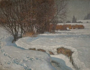 W. Haller *1873 Öl-Gemälde Jugendstil Impressionismus Landschaft Winter Schnee - Bild 1 von 1