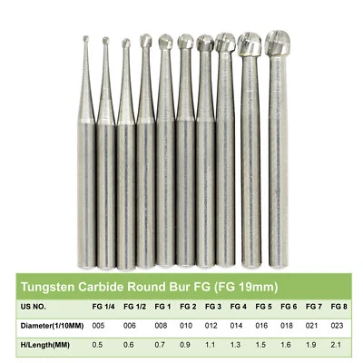 Wave Dental Burs FG  1/4 1/2 2 4 6 8 Carbide Burr Friction Grip Round High Speed - Image 1 of 4