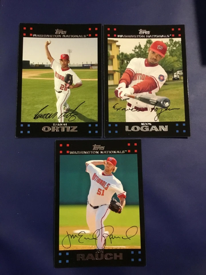 2007 Topps #49 #136 #182 NOOK LOGAN, JON RAUCH, RAMON ORTIZ Lot 3 Nationals Foto 1 de 1