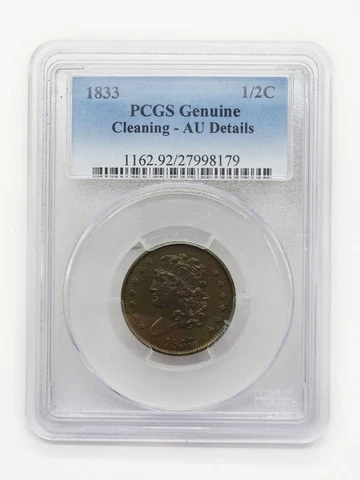 1833 1/2C Classic Head Half Cent PCGS Genuine Cleaning AU Details Cover