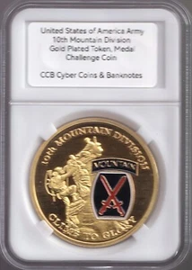 US Army 10th Mountain Division Gold-Plated Token/Medal Challenge Coin - Picture 1 of 5