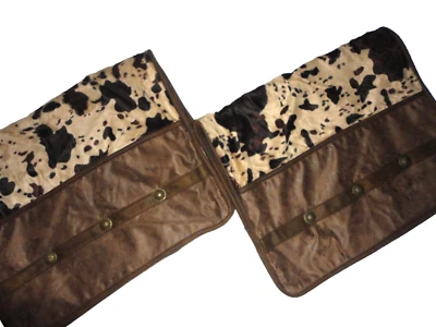 HI END COWHIDE FAUX SUEDE LEATHER BROWN SOUTHWEST (2) KING PILLOW SHAMS 21X34 - Image 1 of 4