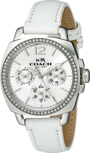 Coach 14502232 Silver Dial White Leather Strap Multifunction Women's Watch