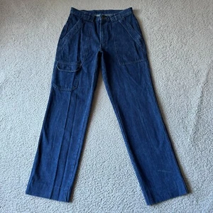 NEW Vintage Lands' End Jeans Mens 32 Blue Cargo Straight Denim USA Hip Hop 90s - Picture 1 of 11