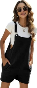 Yeokou Women Cotton Linen Short Overall Casual Summer Bib Shortalls with Pockets - Picture 1 of 6