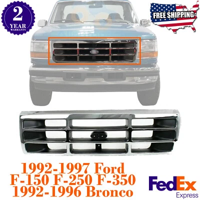 Conjunto de rejilla cromada para Ford F-150 F-250 F-350 Bronco 1992-1997 Foto 1 de 4