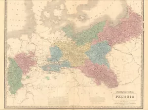 1845 Prussia map by A.K. Johnston ~ 25.8" x 21.2" Antique Pastel Color Huge - Picture 1 of 9