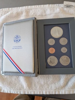 1986-S US Mint Prestige Proof Set Statue Liberty Silver Dollar Box & COA 7 Coins - Image 1 of 4