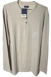 St Johns Bay Sweater Mens XLT Beige Henley Pullover Long Sleeve Super Soft NWT - Picture 1 of 10