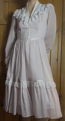 Vestido vintage Gunne Sax Prairie para mujer pequeño vestido rosa polvoriento con cuentas de encaje años 70 Foto 1 de 4