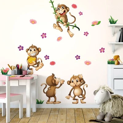 Wall Stickers Bedrooms Children Cloth Repositionable Monkeys Furbette - Image 1 of 4