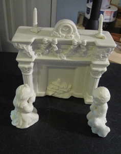 Winter Silhouette The Mantle Decorated Fireplace w/ Children Kneeling - Picture 1 of 10