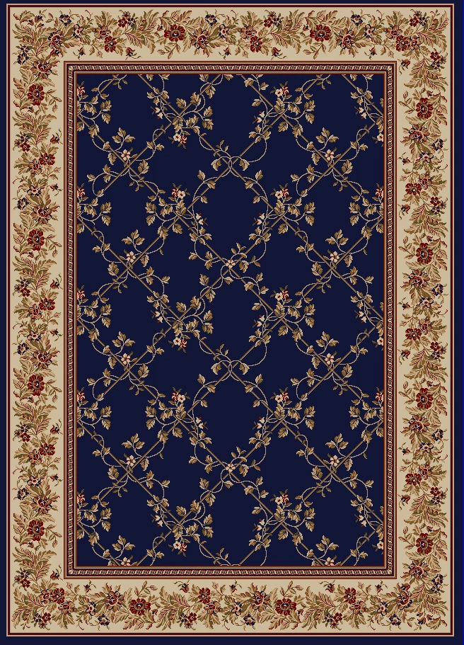 8x8 Radici Blue Bordered Lattice Leaves Area Rug Round 1590 - Aprx 8' x 8' - Image 1 of 1