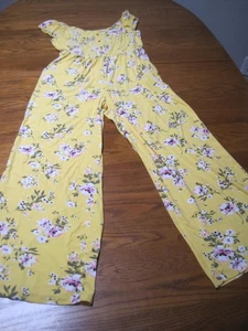 No Boundaries L 11/13 One Piece Jumpsuit Yellow Floral Baggy Jogger Hippie Y2K - Picture 1 of 15