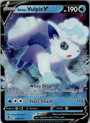 Alolan Vulpix V Ultra Rare SWSH12: Silver Tempest 033/195 NM Holo - Image 1 of 2