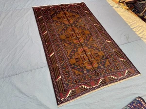 Vintage Afghan Tribal Rug 4x6'6 Hand-Knotted Wool Oriental Rare Bedroom Carpet - Picture 1 of 12