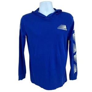 Adidas Hooded Knit T-Shirt Youth Size Large Blue LS Front & Sleeve Graphic - Picture 1 of 13