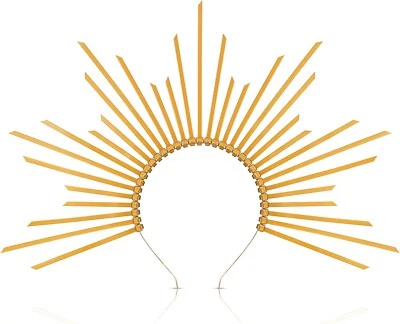 Gold Mary Crown Halo Metal Headband Halloween Sunburst God Goddess Fancy Dress