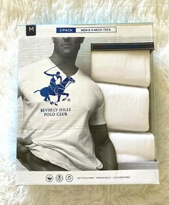 Beverly Hills Polo Club Mens 3 Pack Tees T-shirts MEDIUM V-Neck 100% Soft Cotton - Picture 1 of 3