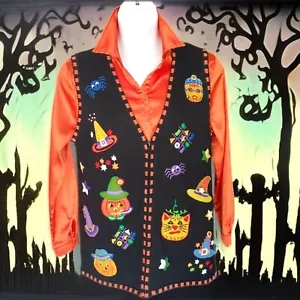 Carolina Colours Size 18 Halloween Vest Cats Pumpkins Witches Embroidered... - Picture 1 of 10