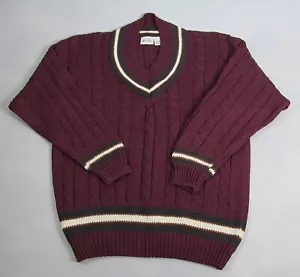 Vintage Tennispullover Größe Large Cricket V-Ausschnitt adrette Streifen Zopfmuster neu River - Bild 1 von 6