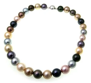 Collar perlas de almeja multicolor 14 mm plata 925/- perlas plata de ley Qu - Imagen 1 de 2