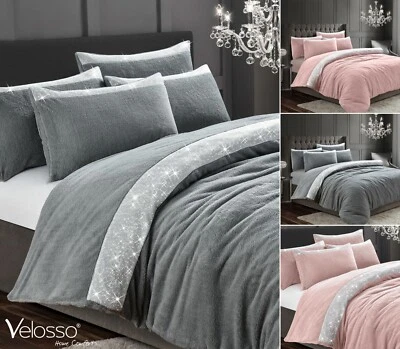 VELOSSO HOME COMFORTS Luxury Shimmer Sparkle Teddy Fleece Diamante Bling Duvet Cover Bedding Set