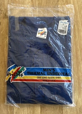 Wrights Knit Thermal Underwear Men M Long Sleeve Shirt Royal Blue Vintage 90s - Image 1 of 3