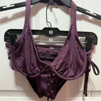 Women’s Perry Ellis Plum Bikini with Beaded Tie Waist Full Coverage Bottom. Sz 6 - Image 1 of 3