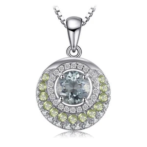 Green Amethyst & Peridot Oval Pendant 18" Necklace Sterling Silver Special Gift - Picture 1 of 5