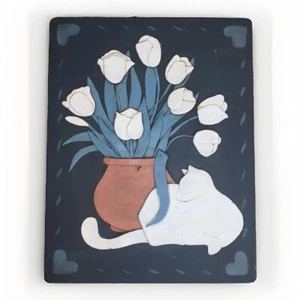 De colección Encantadoras Dimensiones Madera Dimensional Gato Obra de Arte Placa Años 80 14” X 11” - Imagen 1 de 14