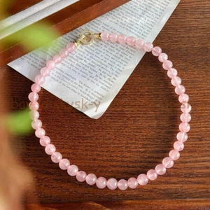 Natural Pink Rose Quartz 6/8/10/12mm Round Gemstone Beaded Necklace 14-48 inch - Picture 1 of 13